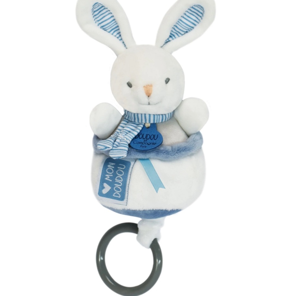 Doudou et Compagnie White and Blue Bunny musical Toy